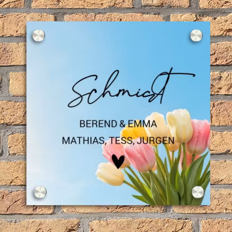 Gekleurde tulpen lucht - Sierlijk Naambord Vierkant klein -sfeer1