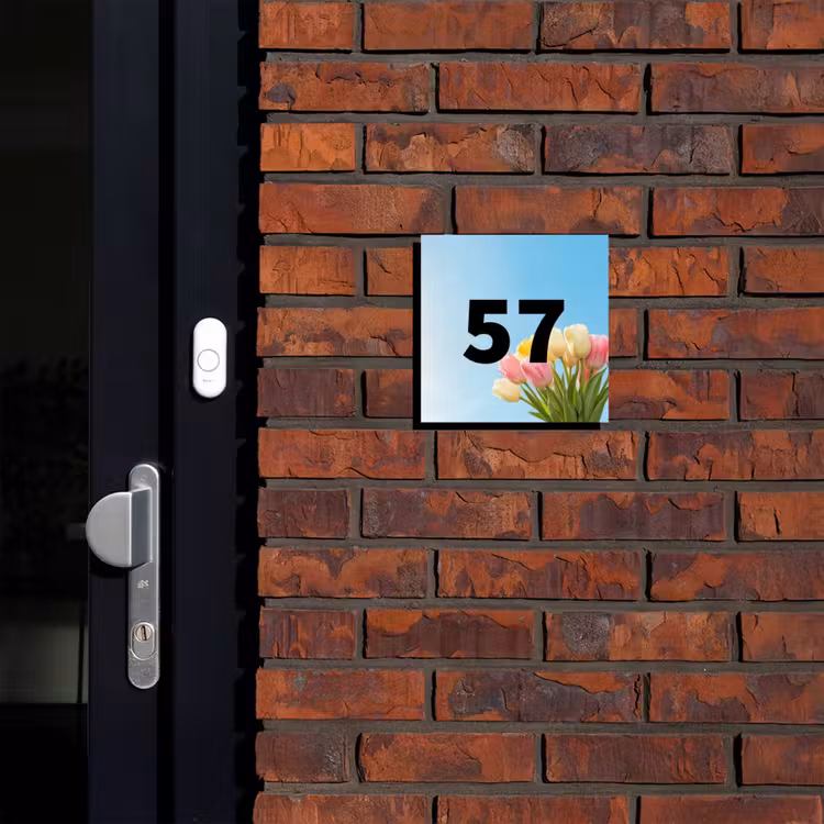 Gekleurde tulpen lucht - Traditioneel Naambord Vierkant klein -sfeer1-XS