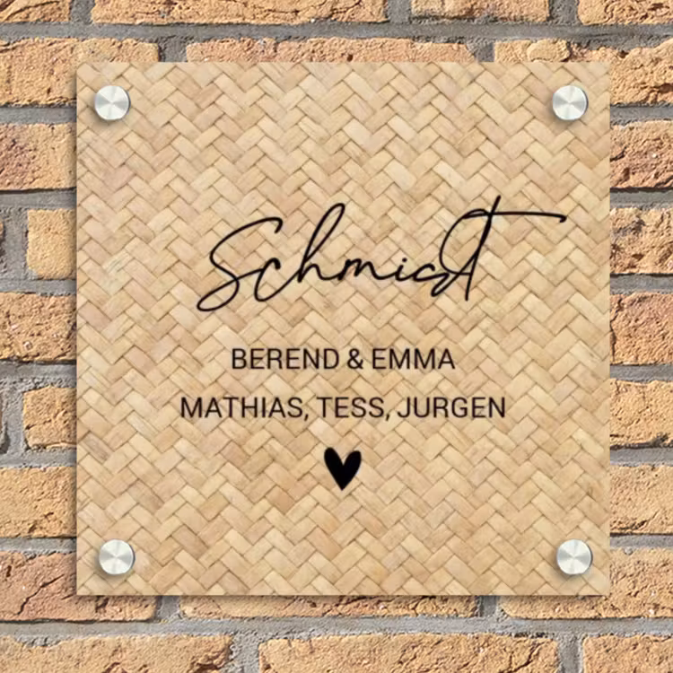 Gevlochten - Riet - Sierlijk Naambord Vierkant klein -sfeer1