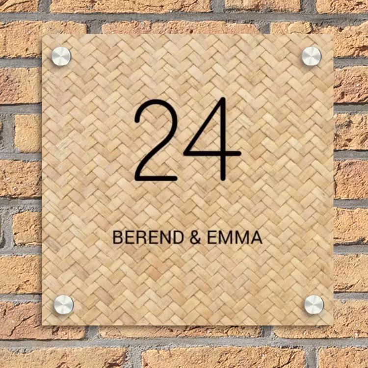 Gevlochten - Riet - Klassiek Naambord Vierkant klein -sfeer1