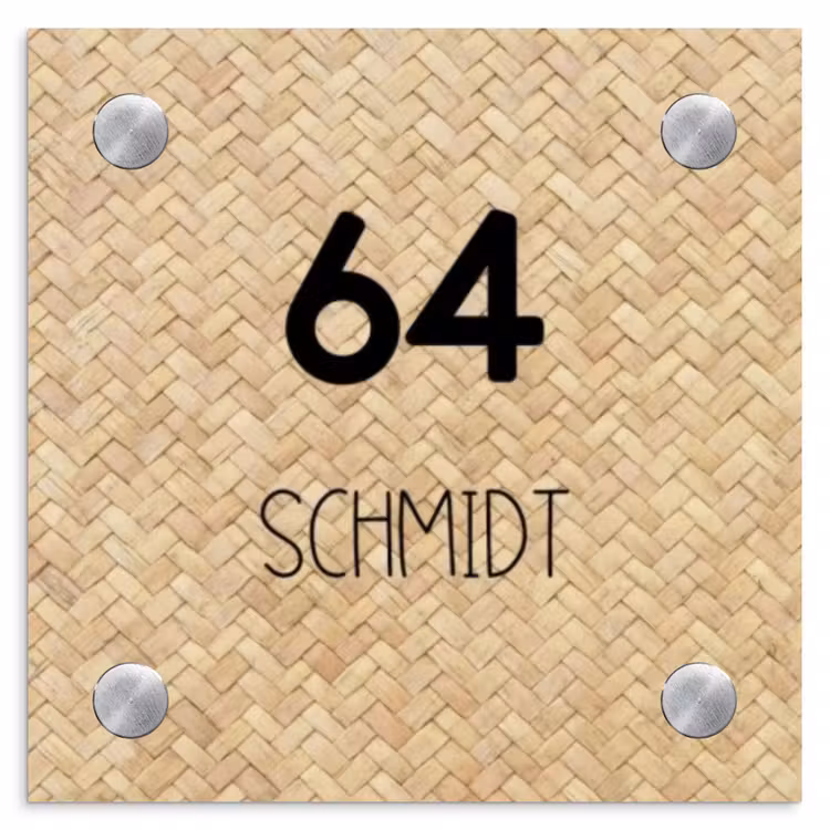 Gevlochten - Riet - Modern Naambord Vierkant klein -3d