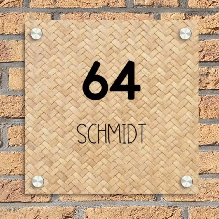 Gevlochten - Riet - Modern Naambord Vierkant klein -sfeer1