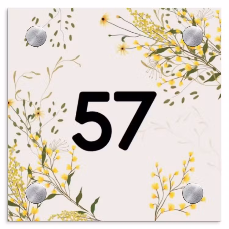 Gele bloemen - Traditioneel Naambord Vierkant klein -3d
