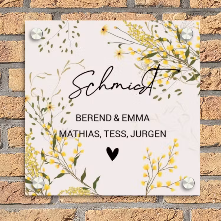 Gele bloemen - Sierlijk Naambord Vierkant klein -sfeer1