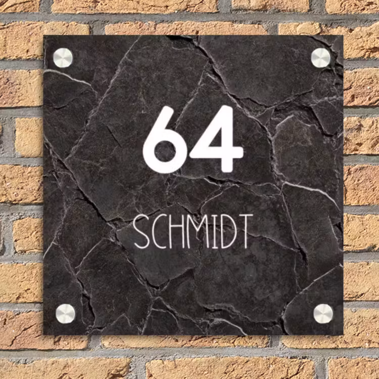 Gebarsten steen - Modern Naambord Vierkant klein -sfeer1