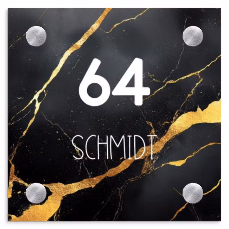 Goud zwart marmer - Modern Naambord Vierkant klein -3d