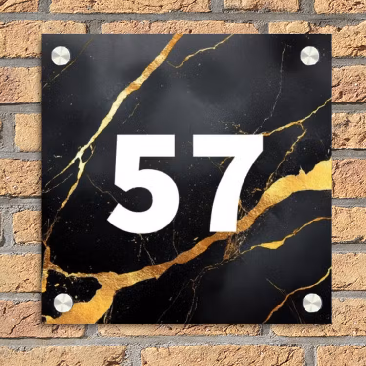 Goud zwart marmer - Modern Naambord Vierkant klein -sfeer1