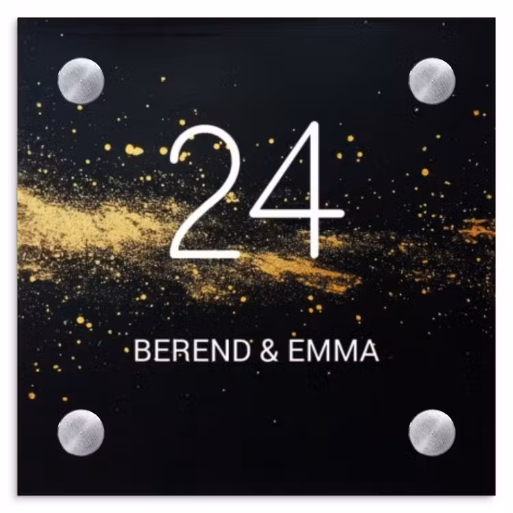 Gouden verfspatten - Klassiek Naambord Vierkant klein -3d