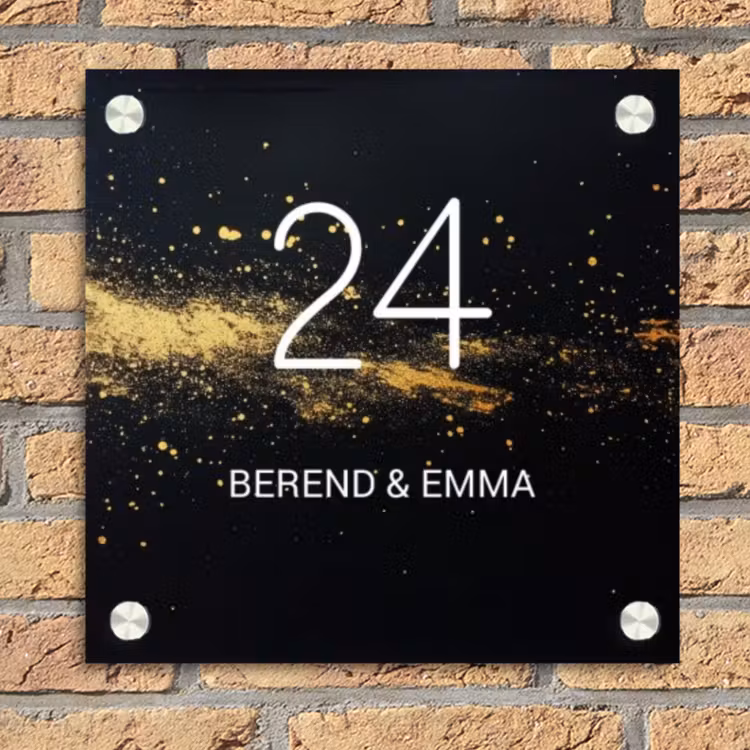 Gouden verfspatten - Klassiek Naambord Vierkant klein -sfeer1
