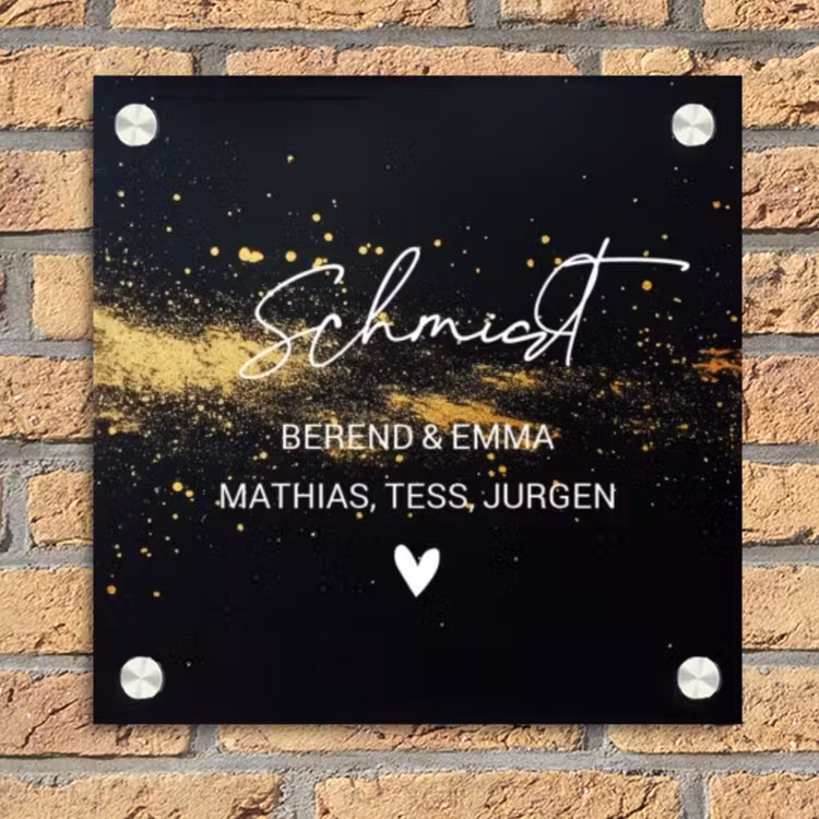 Gouden verfspatten- Sierlijk Naambord Vierkant klein -sfeer1