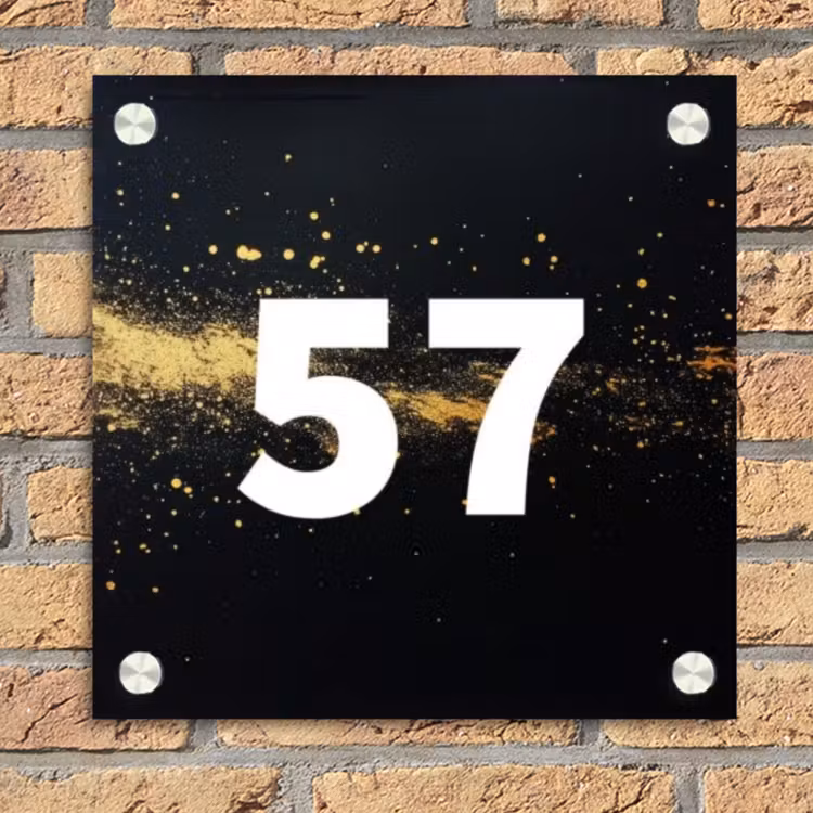 Gouden verfspatten - Traditioneel Naambord Vierkant klein -sfeer1