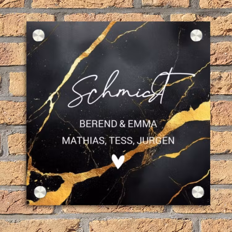 Goud zwart marmer - Sierlijk Naambord Vierkant klein -sfeer1