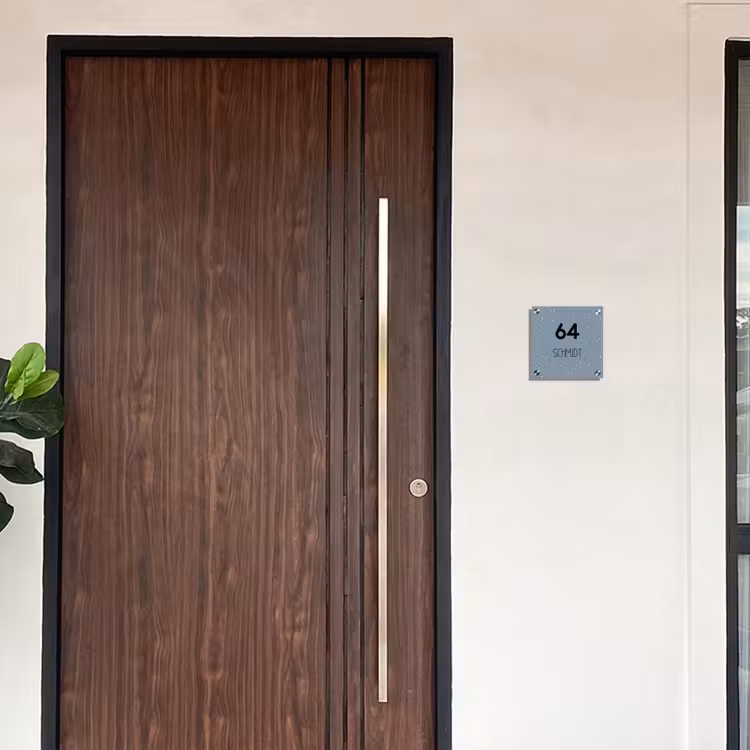 Grijsgroen met stippen - Modern Naambord Vierkant klein -sfeer10-XS