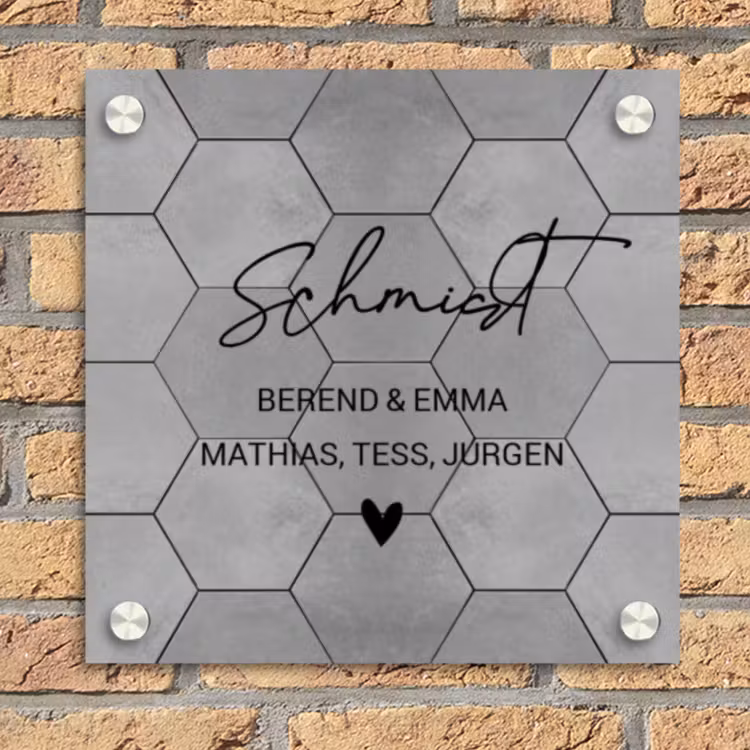 Grijze tegels - Sierlijk Naambord Vierkant klein -sfeer1