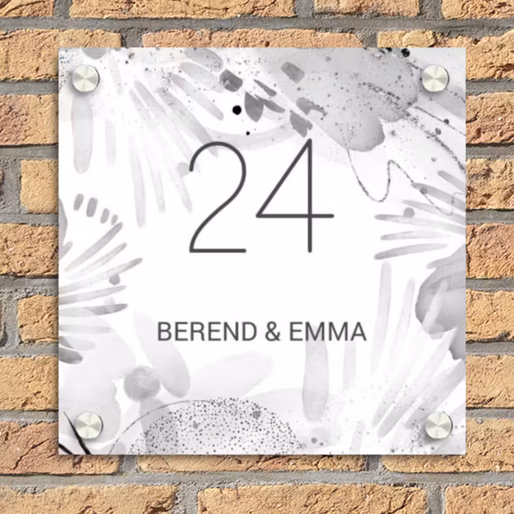 Grijze patronen - Klassiek Naambord Vierkant klein -sfeer1