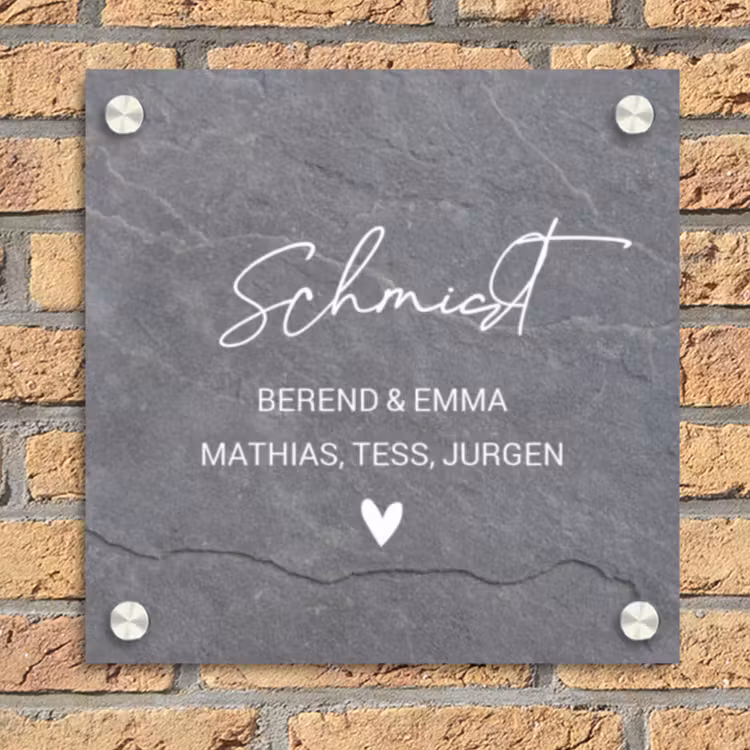 Grijze natuursteen - Sierlijk Naambord Vierkant klein -sfeer1