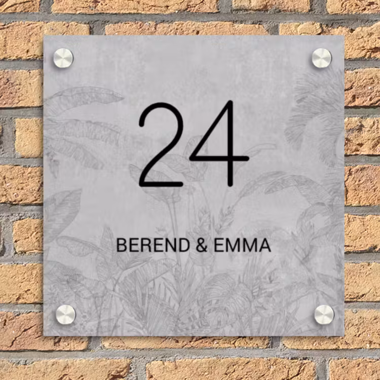 Grijs botanisch patroon - Klassiek Naambord Vierkant klein -sfeer1