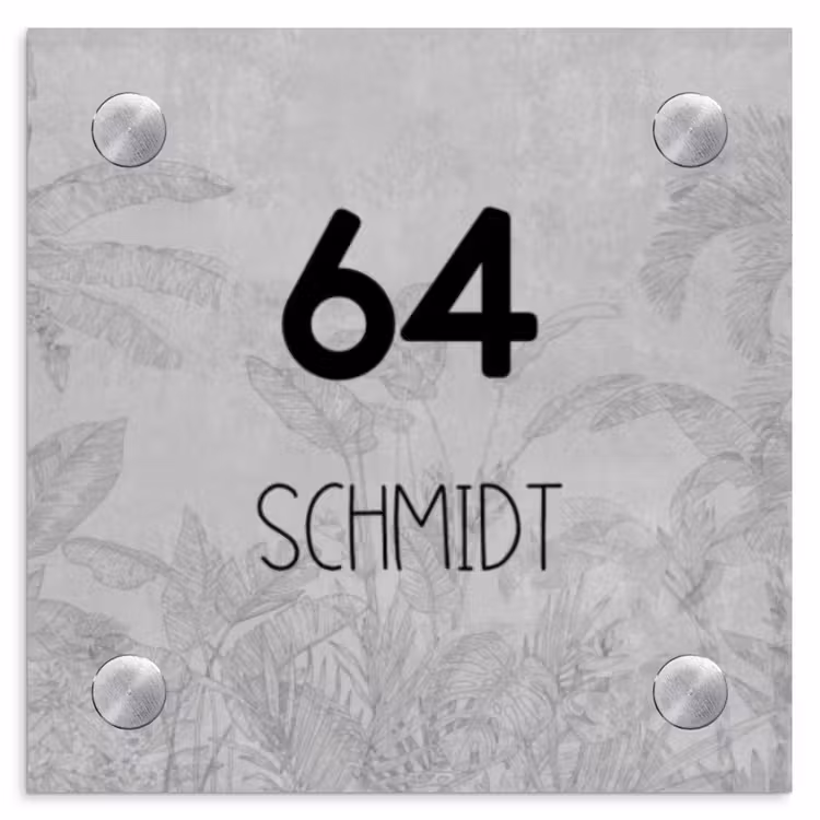 Grijs botanisch patroon - Modern Naambord Vierkant klein -3d