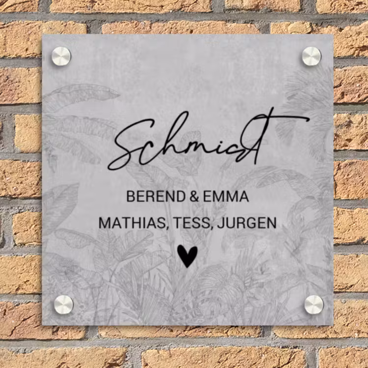 Grijs botanisch patroon - Sierlijk Naambord Vierkant klein -sfeer1