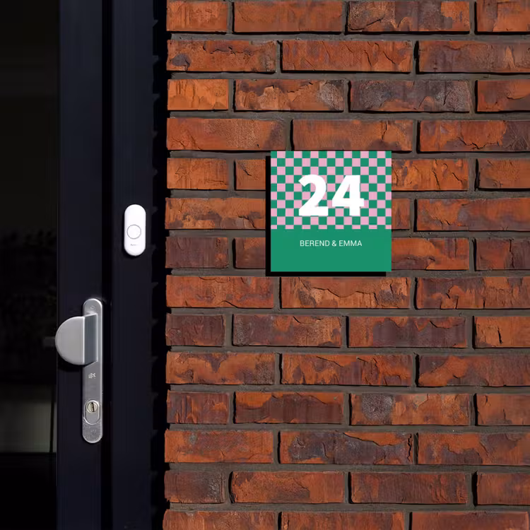 Groen - Roze - Blokjes - Klassiek Naambord Vierkant klein -sfeer1-XS