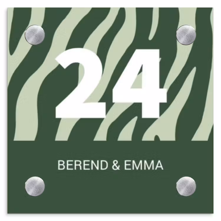Groen zebra - Klassiek Naambord Vierkant klein -3d