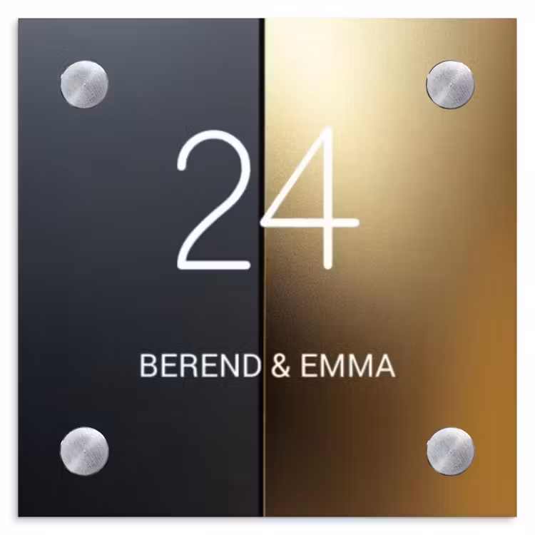 Half goud zwart - Klassiek Naambord Vierkant klein -3d