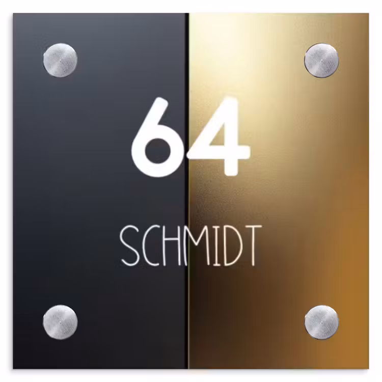 Half goud zwart - Modern Naambord Vierkant klein -3d