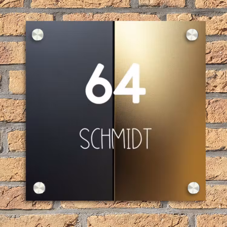 Half goud zwart - Modern Naambord Vierkant klein -sfeer1