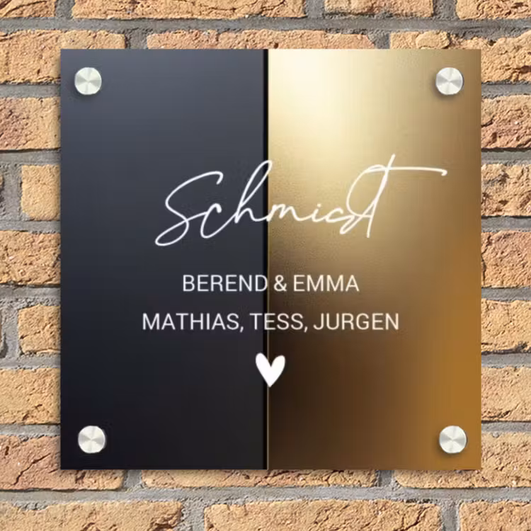 Half goud zwart - Sierlijk Naambord Vierkant klein -sfeer1