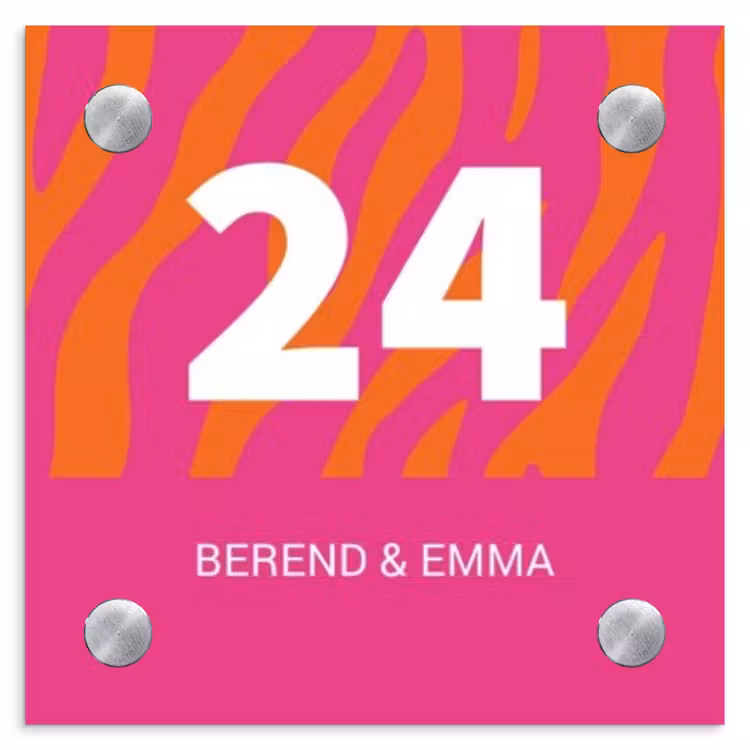 Fel - Zebra - Klassiek Naambord Vierkant klein -3d