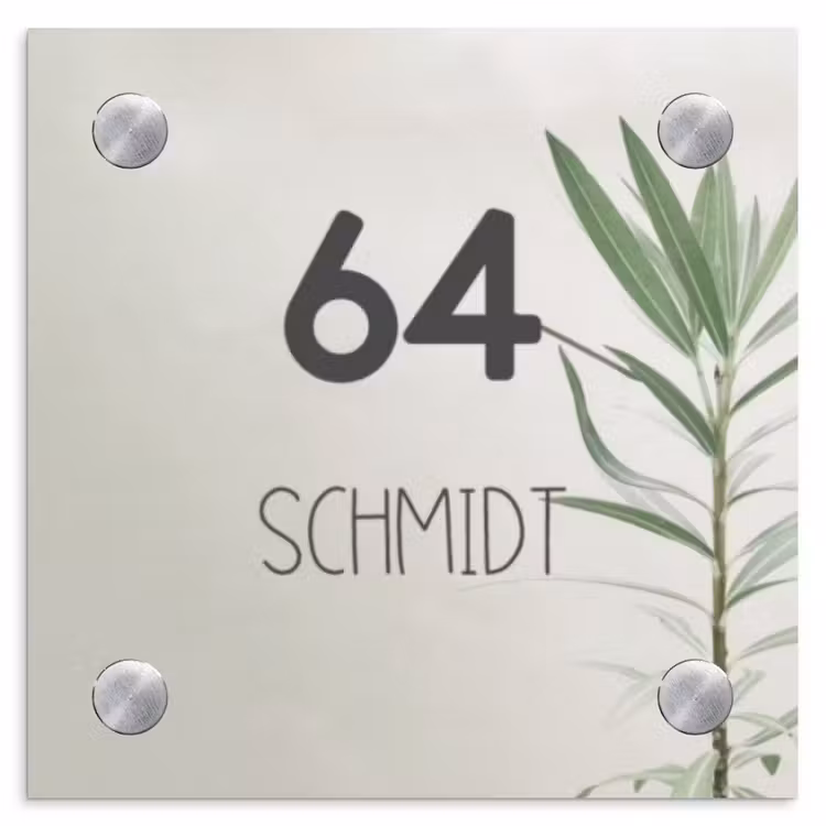 Lichtbeige met plant - Modern Naambord Vierkant klein -3d