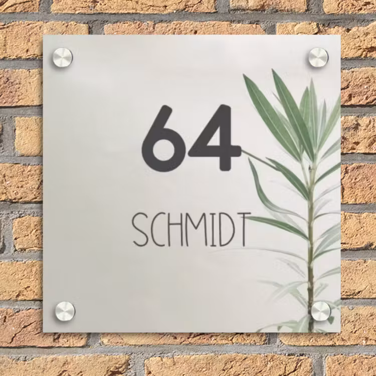 Lichtbeige met plant - Modern Naambord Vierkant klein -sfeer1