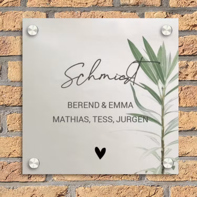 Lichtbeige met plant - Sierlijk Naambord Vierkant klein -sfeer1