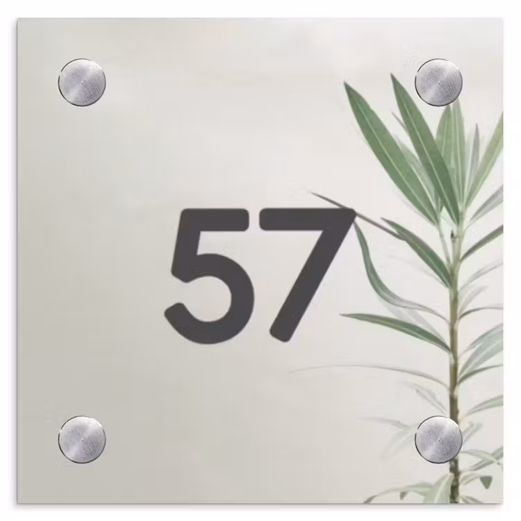 Lichtbeige met plant - Traditioneel Naambord Vierkant klein -3d