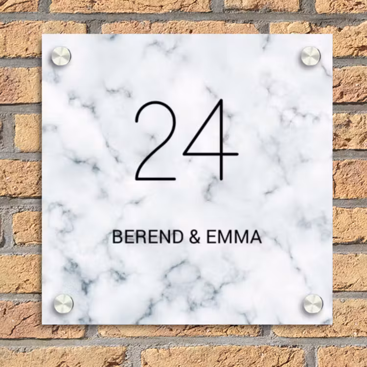 Lichtblauw marmer - Klassiek Naambord Vierkant klein -sfeer1