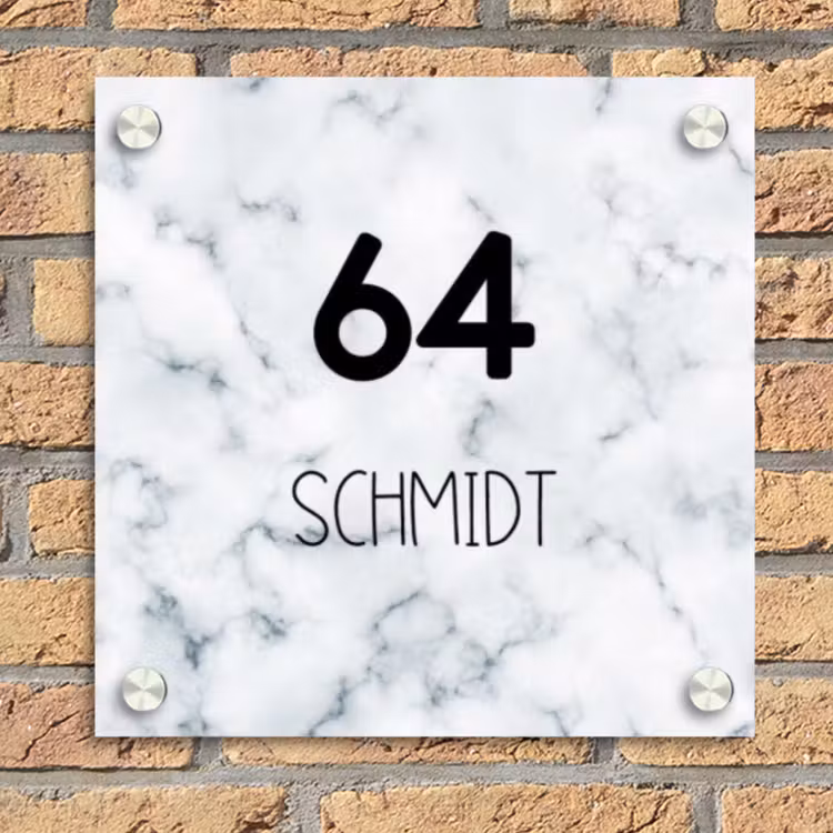 Lichtblauw marmer - Modern Naambord Vierkant klein -sfeer1