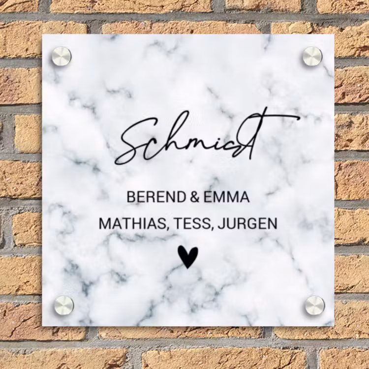 Lichtblauw marmer - Sierlijk Naambord Vierkant klein -sfeer1