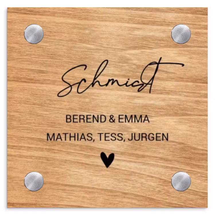 Licht hout - Sierlijk Naambord Vierkant klein -3d