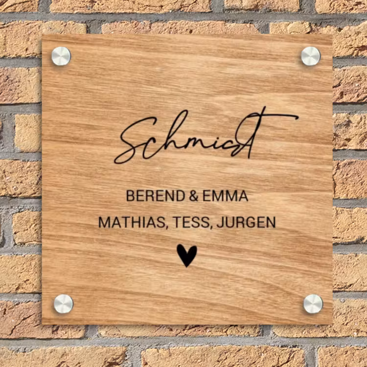 Licht hout - Sierlijk Naambord Vierkant klein -sfeer1