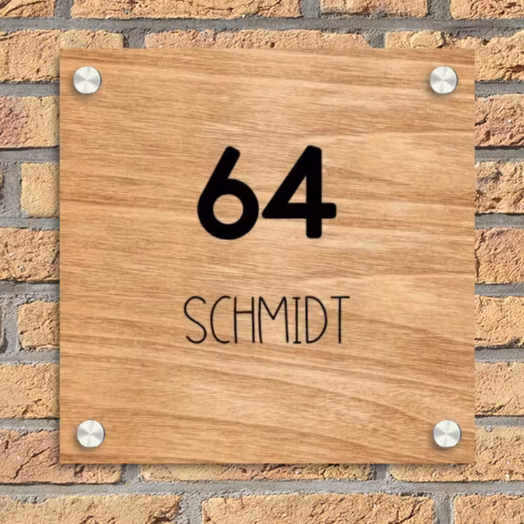 Licht hout - Modern Naambord Vierkant klein -sfeer1