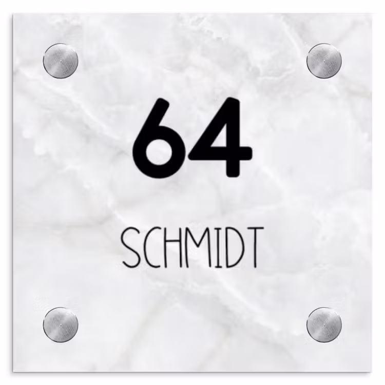 Lichtgrijs marmer - Modern Naambord Vierkant klein -3d