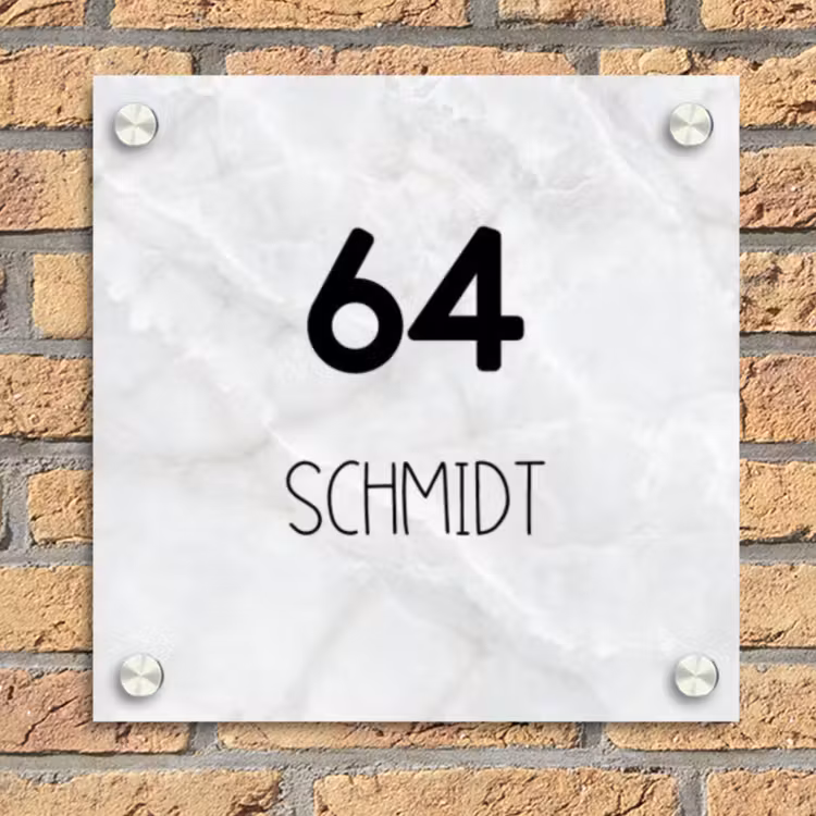 Lichtgrijs marmer - Modern Naambord Vierkant klein -sfeer1