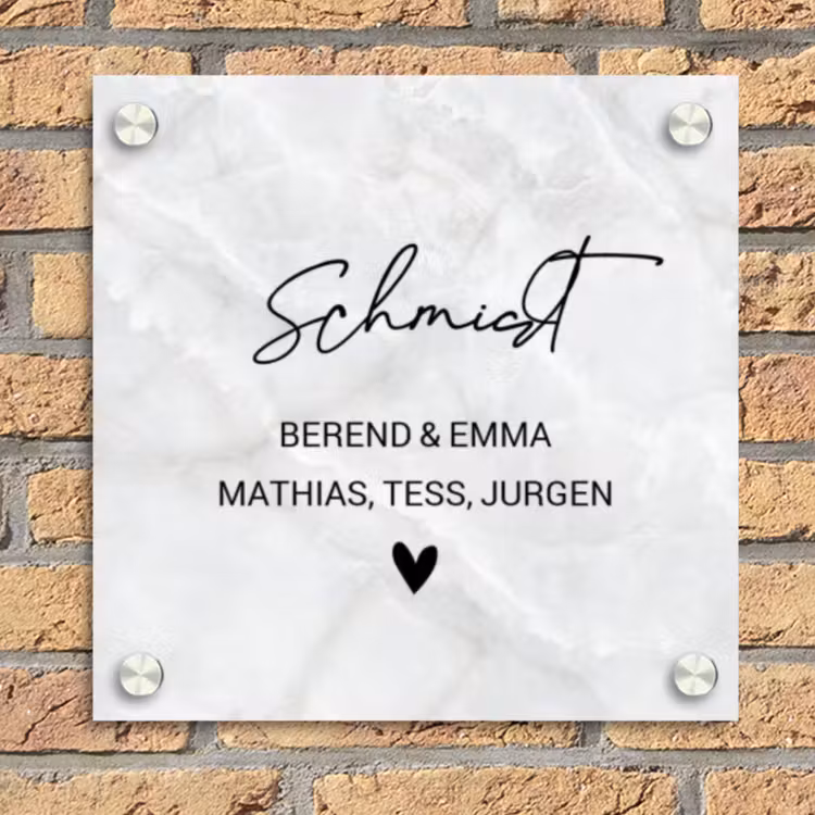 Lichtgrijs marmer - Sierlijk Naambord Vierkant klein -sfeer1