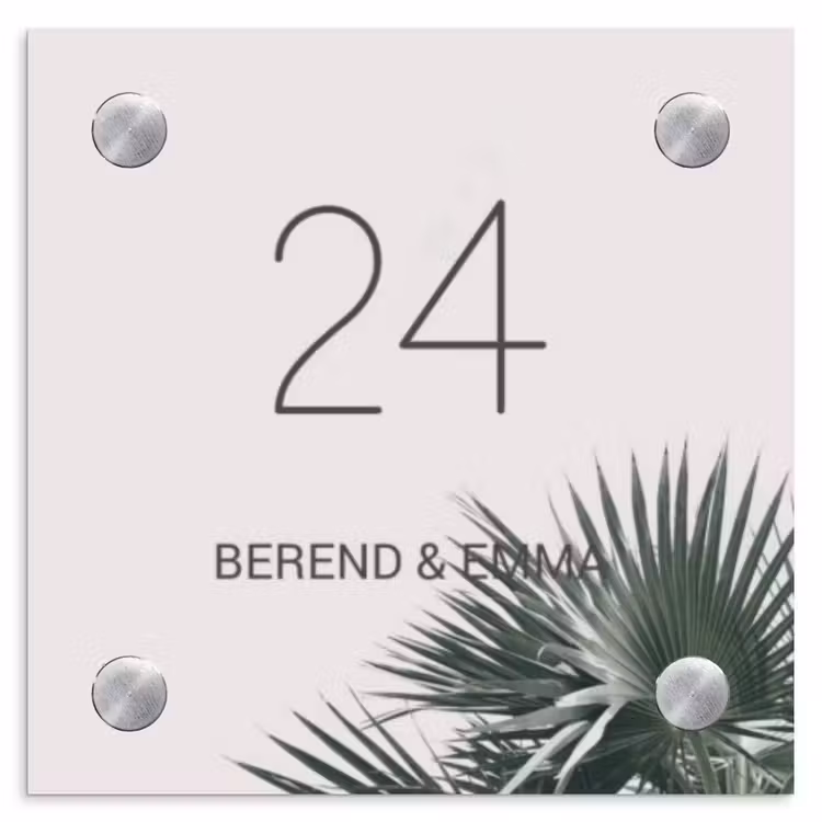 Lichtroze met palmblad - Klassiek Naambord Vierkant klein -3d