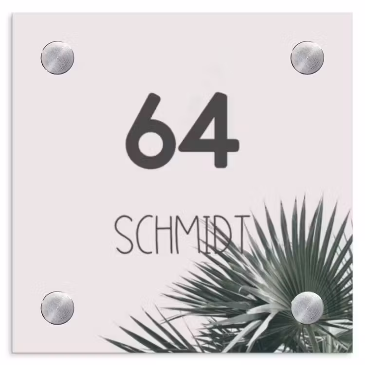 Lichtroze met palmblad - Modern Naambord Vierkant klein -3d
