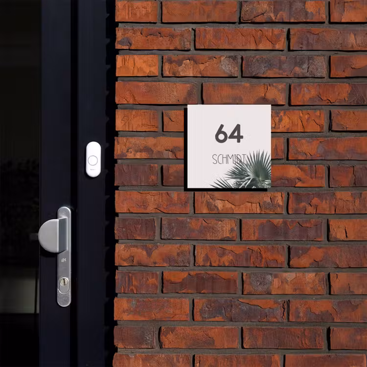 Lichtroze met palmblad - Modern Naambord Vierkant klein -sfeer1-XS