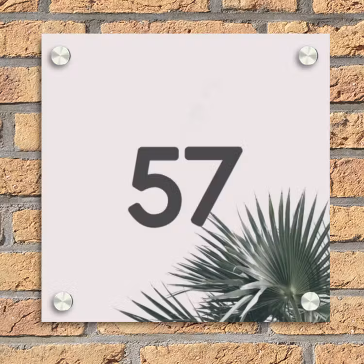 Lichtroze met palmblad - Traditioneel Naambord Vierkant klein -sfeer1