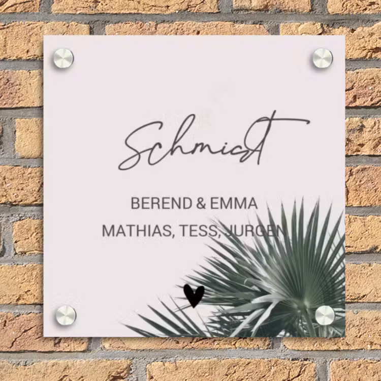 Lichtroze met palmblad - Sierlijk Naambord Vierkant klein -sfeer1