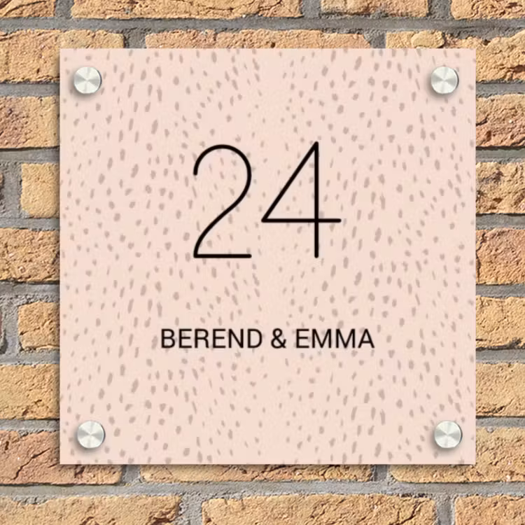 Lichtroze met stippen - Klassiek Naambord Vierkant klein -sfeer1