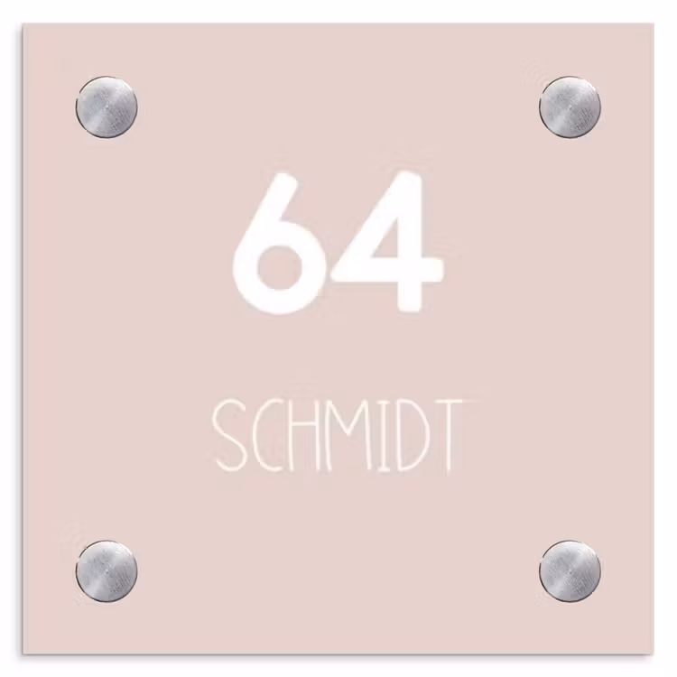 Lichtroze - Modern Naambord Vierkant klein -3d
